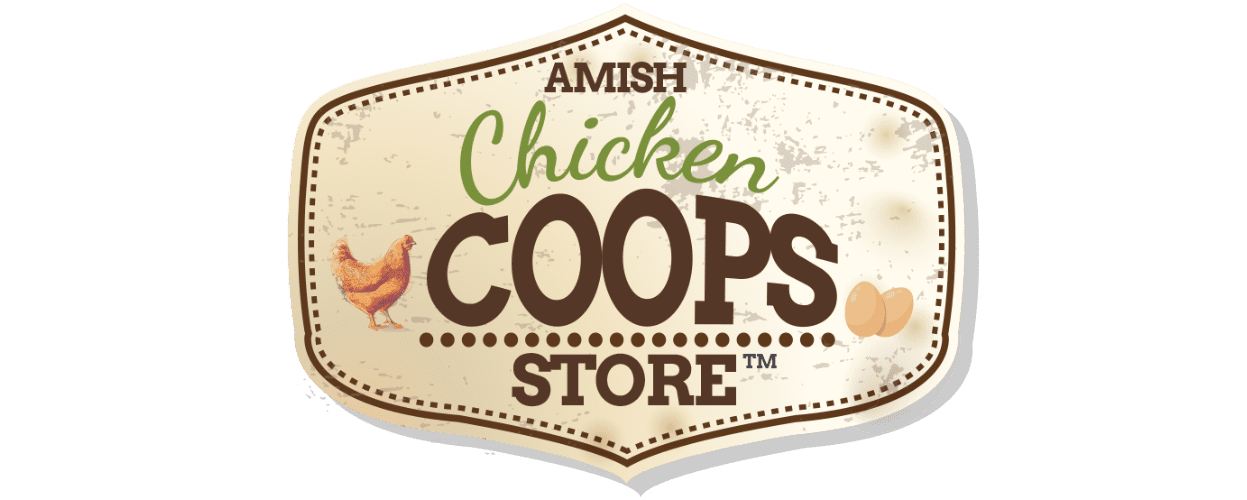 Amish Chicken Coop Store logo in rustic brown and fresh green with a mottled golden background - the old and the new and quality - so good - a hen and her eggs too