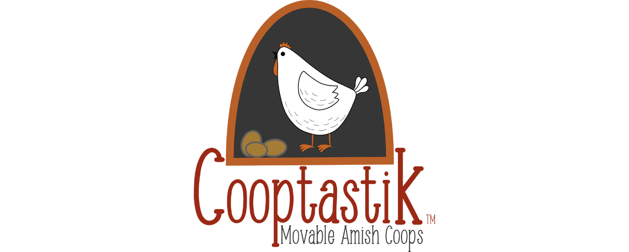 cooptastic logo - a white hen inside an egg shaped coop that is on wheels - movable amish coops - it is a brand that sells portable amish chicken coops with wheels