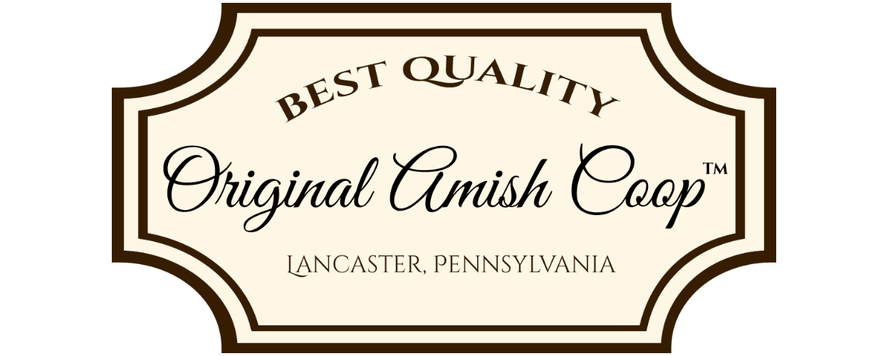 original amish coop logo in cream and dark brown - very luxury focused brand - high end, exprensive looking - type is on what appears to be a plaque giving the logo substance and credibility
