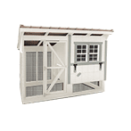 combination chicken coop with chicken run backyard coop for about 6 chickens with light cream paint with moss green trimmed windows and corners
