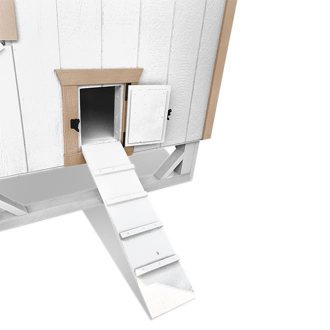 Detail View of Chicken Door and Chicken Ramp (included)