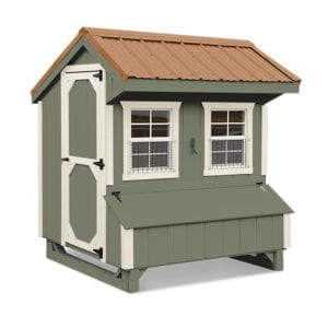 green hen coop kit with copper roof