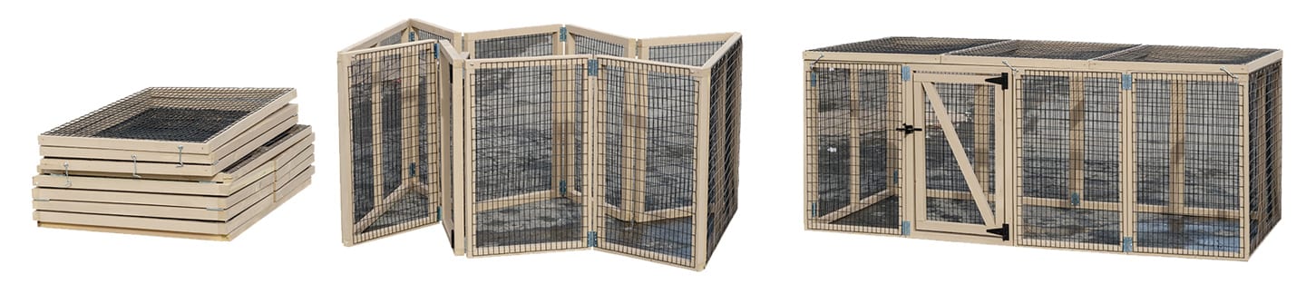 05_folding_chicken_run_movable_chicken_run_safe_portable movable chicken run showing folded and then a pic as it unfolds and then completely built